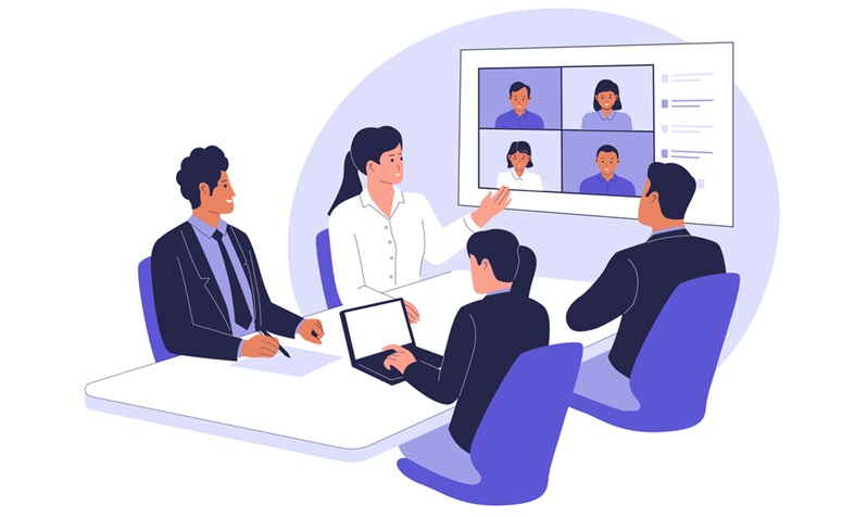 Artistic rendition of hybrid meeting