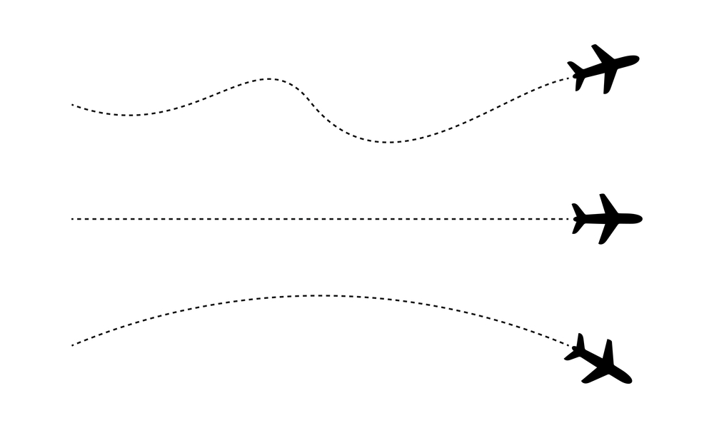 Image of three different airplanes on different trajectories