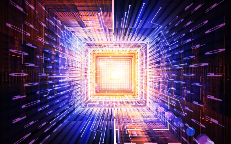 Abstract arrangement of CPU graphic and abstract design elements